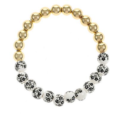 City Luxe Gold Tone Hand Painted Ceramic Black & Polished Bead Stretch Bracelet