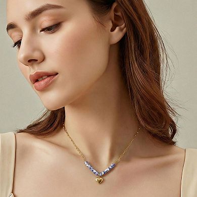 City Luxe Gold Tone Hand Painted Ceramic Blue Bead & Polished Heart Necklace