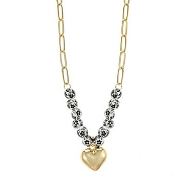 City Luxe Gold Tone Hand Painted Ceramic Black Bead & Polished Heart Pendant Necklace
