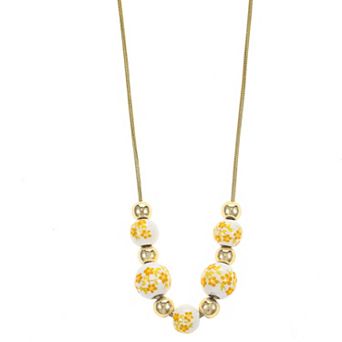City Luxe Gold Tone Hand Painted Ceramic Yellow & Polished Bead Necklace