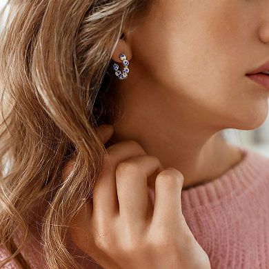 City Luxe Gold Tone Hand Painted Ceramic Blue Bead Hoop Earrings