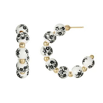 City Luxe Gold Tone Hand Painted Ceramic Black Bead Hoop Earrings