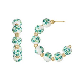City Luxe Gold Tone Hand Painted Ceramic Green Bead Hoop Earrings