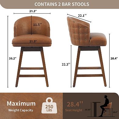 PU Leather Swivel Solid Wood Frame Bar Stools Set of 2