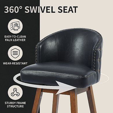 PU Leather Swivel Solid Wood Frame Bar Stools Set of 2