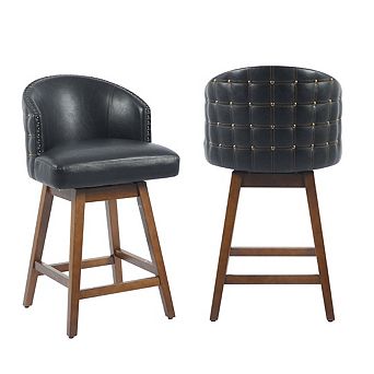 PU Leather Swivel Solid Wood Frame Bar Stools Set of 2