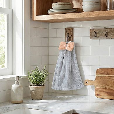 3 Pack Hanging Kitchen Hand Towels Soft Absorbent Ribbed Towels with Decorative Bow and Loop