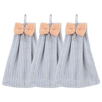 3 Pack Hanging Kitchen Hand Towels Soft Absorbent Ribbed Towels with Decorative Bow and Loop