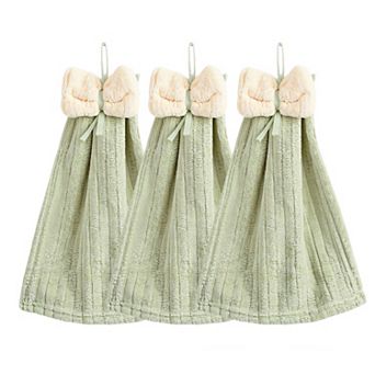 3 Pack Hanging Kitchen Hand Towels Soft Absorbent Ribbed Towels with Decorative Bow and Loop