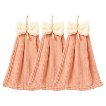 3 Pack Hanging Kitchen Hand Towels Soft Absorbent Ribbed Towels with Decorative Bow and Loop