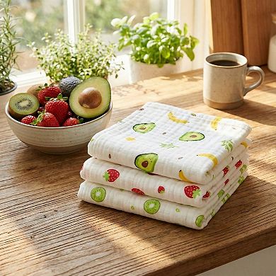 3 Pack Fruit Print Kitchen Towels Lightweight Absorbent Reusable Dish Towels for Everyday Cleaning