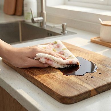 5-PC Printed Microfiber Cleaning Towels Reusable Absorbent Kitchen and Household Wiping Cloths Set