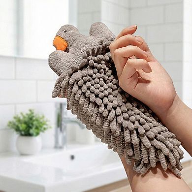2-PC Duck Shaped Hanging Microfiber Hand Towels Set Soft Plush Absorbent Design with Loop