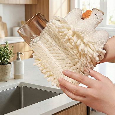 2-PC Duck Shaped Hanging Microfiber Hand Towels Set Soft Plush Absorbent Design with Loop