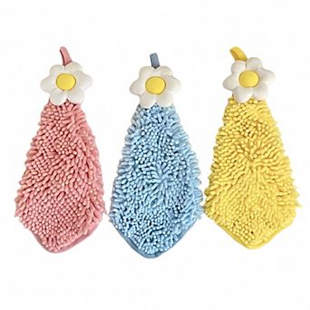3 pc Flower Hanging Microfiber Cleaning Towels Set with Loop Soft Absorbent Scrubber Design