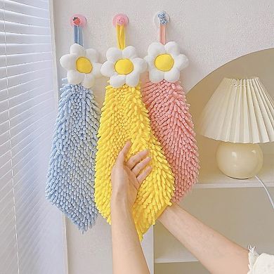 3-PC Flower Hanging Microfiber Cleaning Towels Set with Loop Soft Absorbent Scrubber Design