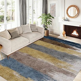 Abstract Area Rugs Washable Indoor Rug with Anti-Slip Backing Low Pile Modern Rug for Bedroom
