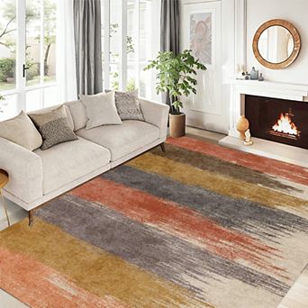 Abstract Area Rugs Washable Indoor Rug with Anti-Slip Backing Low Pile Modern Rug for Bedroom