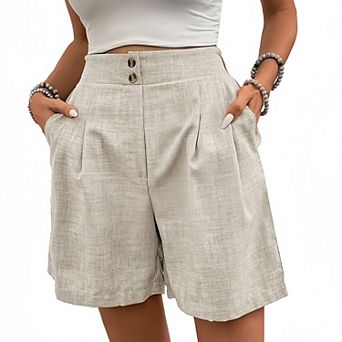 Women's High Waisted Loose Casual Shorts Straight Leg Elastic Waist Summer Short Pants