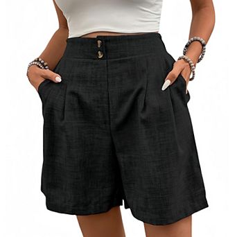 Women's High Waisted Loose Casual Shorts Straight Leg Elastic Waist Summer Short Pants