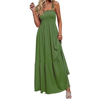 Women's Spaghetti Strap Smocked Maxi Dress Summer Flowy Beach Long Dress