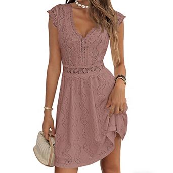 Women's V Neck Short Dress Summer Casual Ruffle Short Sleeve Mini Dresses