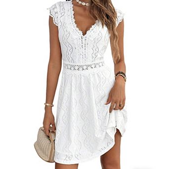 Women's V Neck Short Dress Summer Casual Ruffle Short Sleeve Mini Dresses