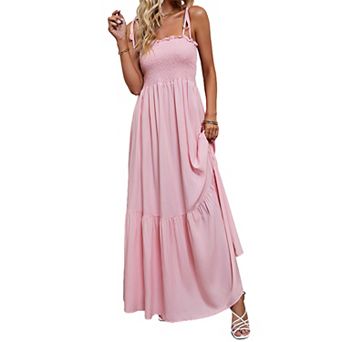 Women's Spaghetti Strap Smocked Maxi Dress Summer Flowy Beach Long Dress