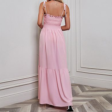 Women's Spaghetti Strap Smocked Maxi Dress Summer Flowy Beach Long Dress