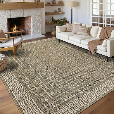 Area Rugs, Washable Rugs for Living Room, Vintage Boho, Durable Low Pile Non-Slip Area Rug