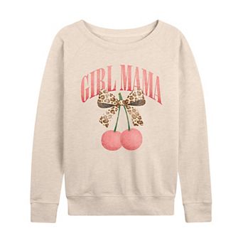 Women's Girl Mama Bow & Cherries French Terry Long Sleeve Tee