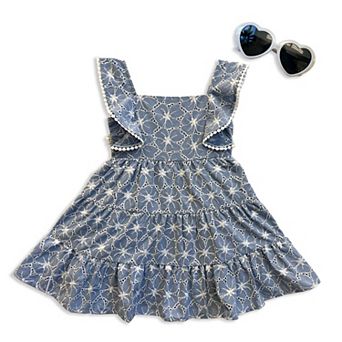 Girls 4-6x Blueberi Boulevard Eyelet Dress with Sunglasses