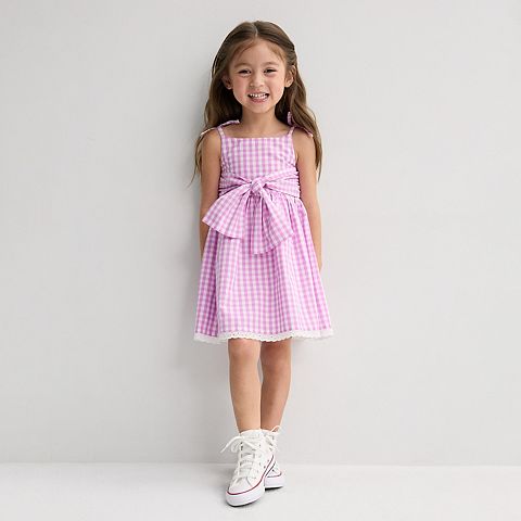 & Baby & Toddler Blueberi Boulevard Gingham Sleeveless Bow Dress with Round Sunglasses