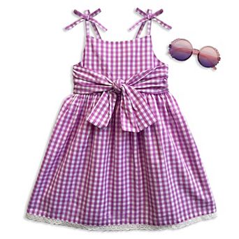 Baby & Toddler Blueberi Boulevard Gingham Sleeveless Bow Dress with Round Sunglasses