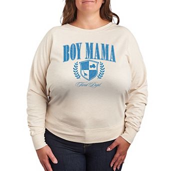Plus Size Boy Mama Collegiate French Terry Long Sleeve Tee