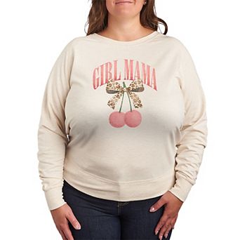 Plus Size Girl Mama Bow & Cherries French Terry Long Sleeve Tee