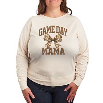 Plus Size Game Day Mama Leopard Bow French Terry Long Sleeve Tee
