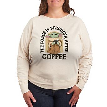 Plus Size Star Wars The Mandalorian The Force Is Stronger After Coffee French Terry Long Sleeve Tee