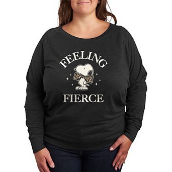 Plus Size Peanuts Feeling Fierce Snoopy French Terry Long Sleeve Tee