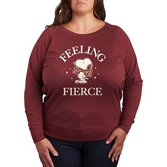Plus Size Peanuts Feeling Fierce Snoopy French Terry Long Sleeve Tee