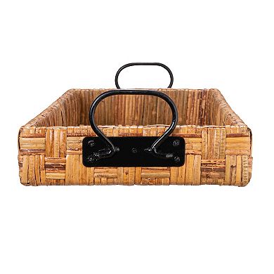 Hello Honey Oversized Hand-woven Rattan Tray with Metal Handles