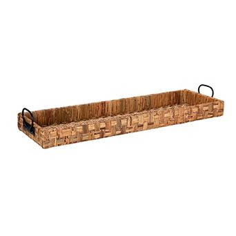 Hello Honey Oversized Hand-woven Rattan Tray with Metal Handles