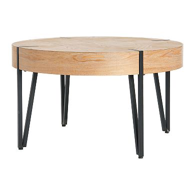 Hello Honey Astoria Round Wood Coffee Table with Metal Hairpin Legs