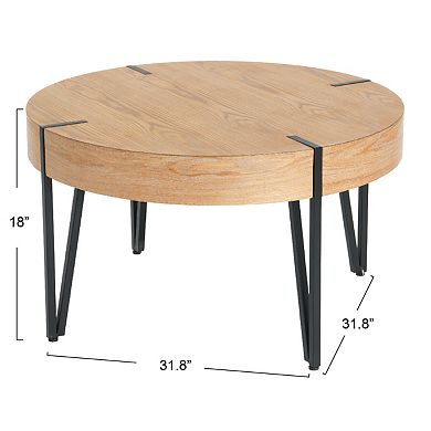 Hello Honey Astoria Round Wood Coffee Table with Metal Hairpin Legs