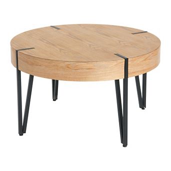 Hello Honey Astoria Round Wood Coffee Table with Metal Hairpin Legs