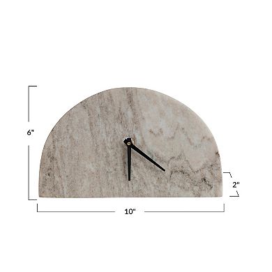 Hello Honey Decorative Half Moon Marble Mantel Clock, Beige and Black