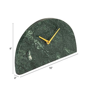Hello Honey Decorative Half Moon Marble Mantel Clock, Green and Gold