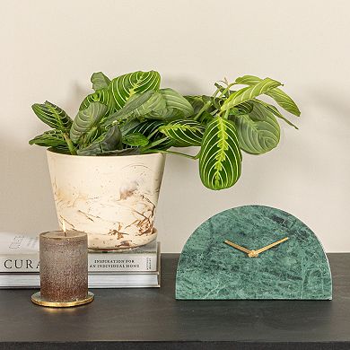 Hello Honey Decorative Half Moon Marble Mantel Clock, Green and Gold