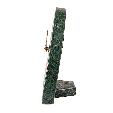 Hello Honey Decorative Half Moon Marble Mantel Clock, Green and Gold