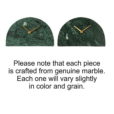Hello Honey Decorative Half Moon Marble Mantel Clock, Green and Gold